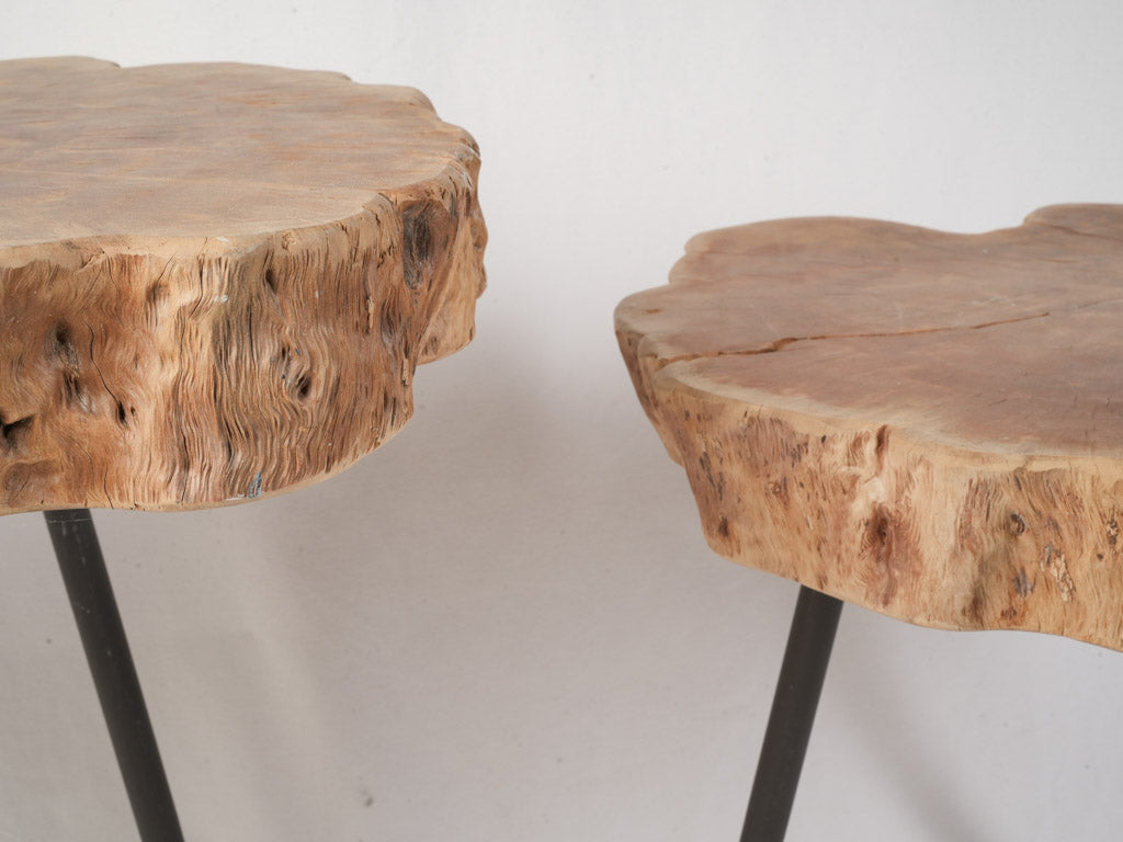 1960s French Organic Modern Nesting Tables w/ Natural Wood Tops - 24¾"