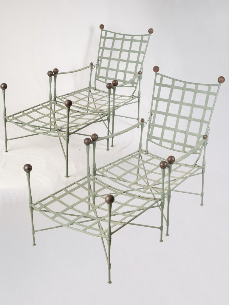 Sculptural Pair of 1950s Iron Reclining Loungers wih Ottomans by Papperzini for Salterini