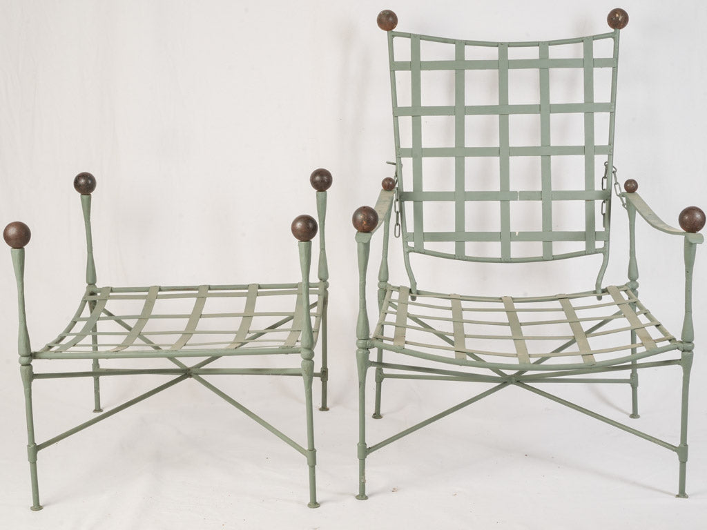 Sculptural Pair of 1950s Iron Reclining Loungers w/ Ottomans by Papperzini for Salterini