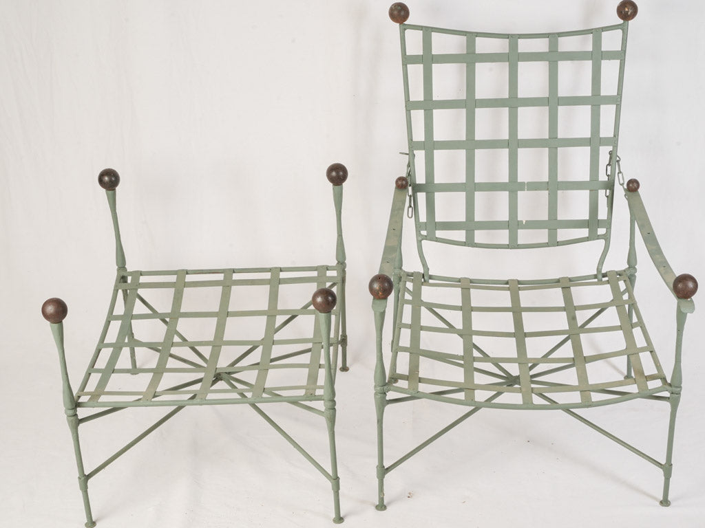 Sculptural Pair of 1950s Iron Reclining Loungers w/ Ottomans by Papperzini for Salterini