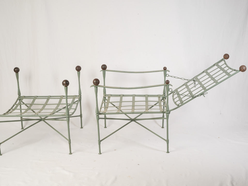 Sculptural Pair of 1950s Iron Reclining Loungers w/ Ottomans by Papperzini for Salterini