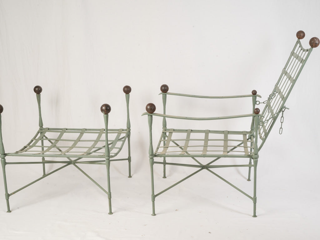 Sculptural Pair of 1950s Iron Reclining Loungers w/ Ottomans by Papperzini for Salterini