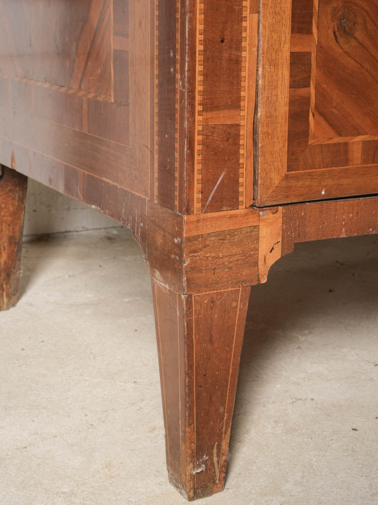 French Louis XVI Period Marquetry Commode Desk with Grey Marble Top - 35" x 45"