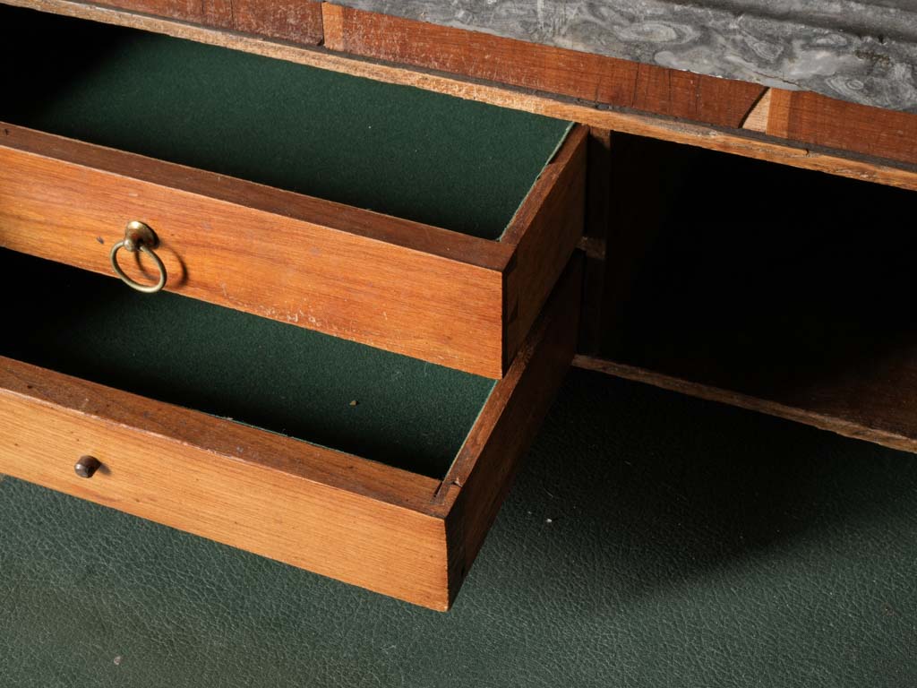 French Louis XVI Period Marquetry Commode Desk with Grey Marble Top - 35" x 45"