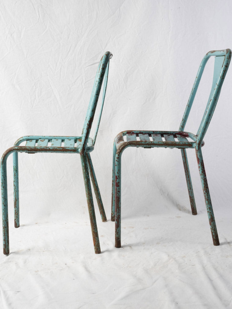 Unique slatted blue café seating