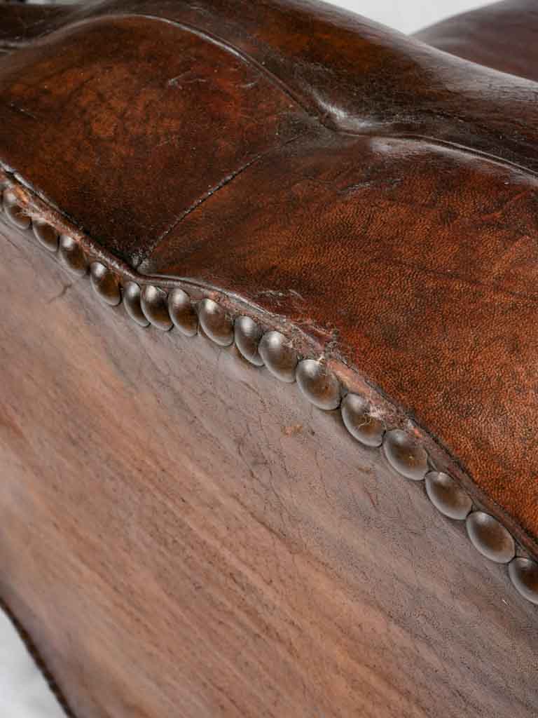 Large 1930s Havana moustache back leather club chair