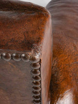 Large 1930s Havana moustache back leather club chair