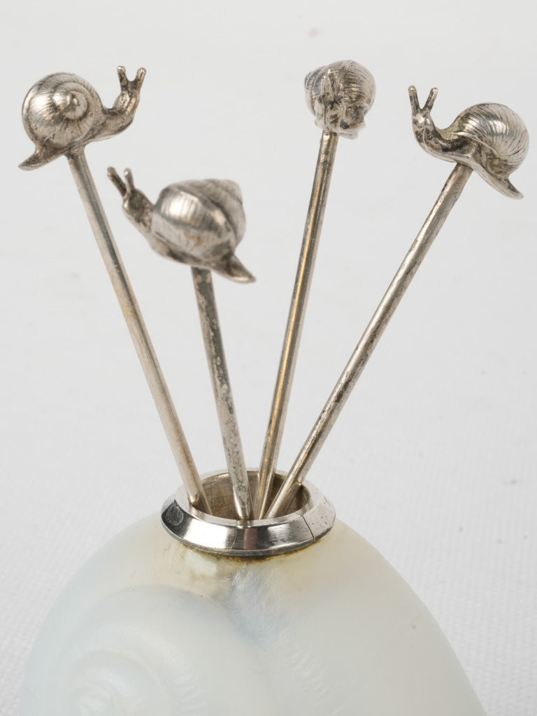 Opalescent French glass escargot holders