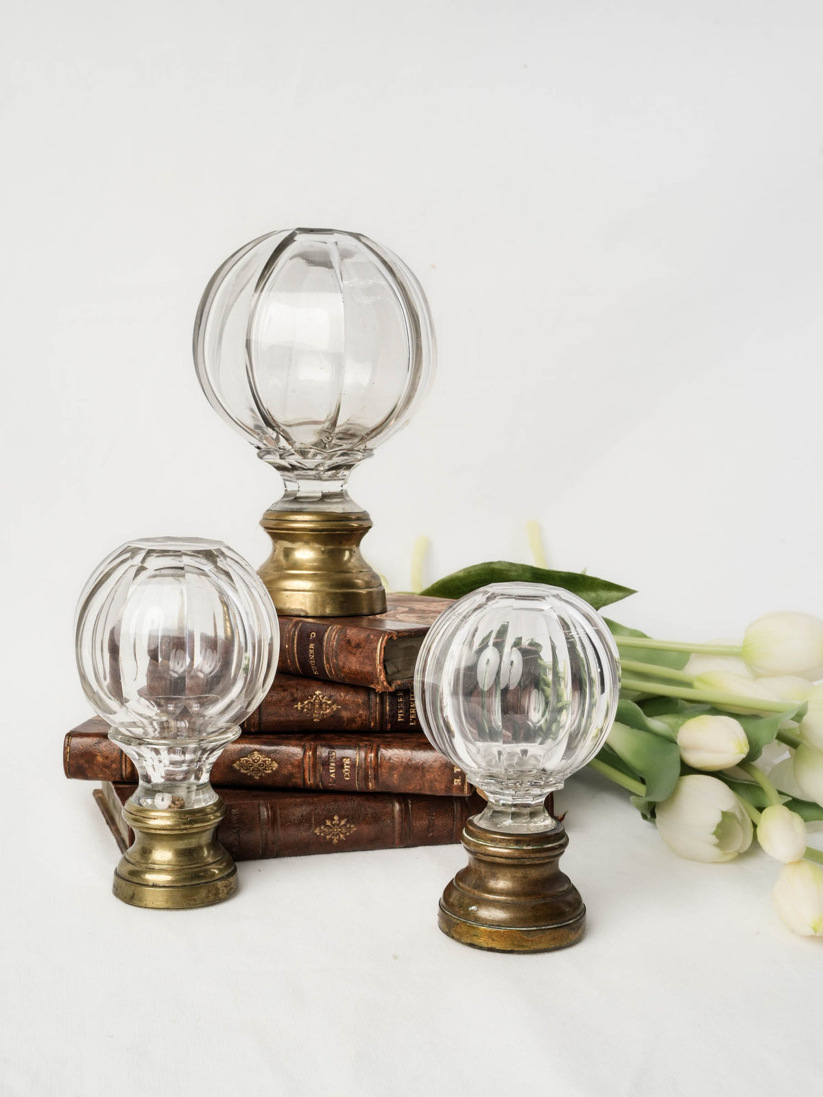 Graduated Set of Three Antique Glass Staircase Finials - 6¾"