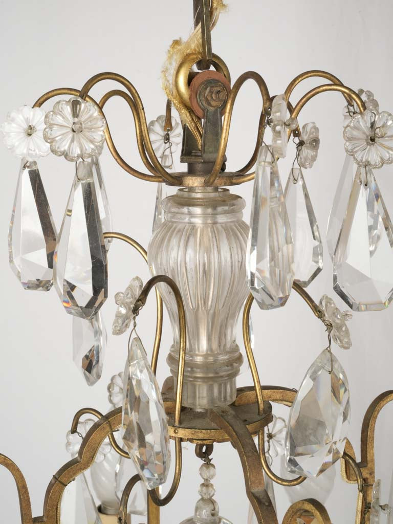 Original patina cage-frame chandelier