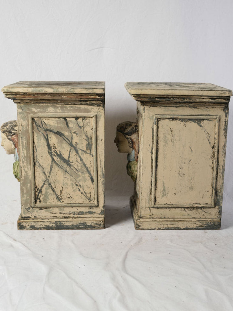 Weathered verdigris patina pedestals  