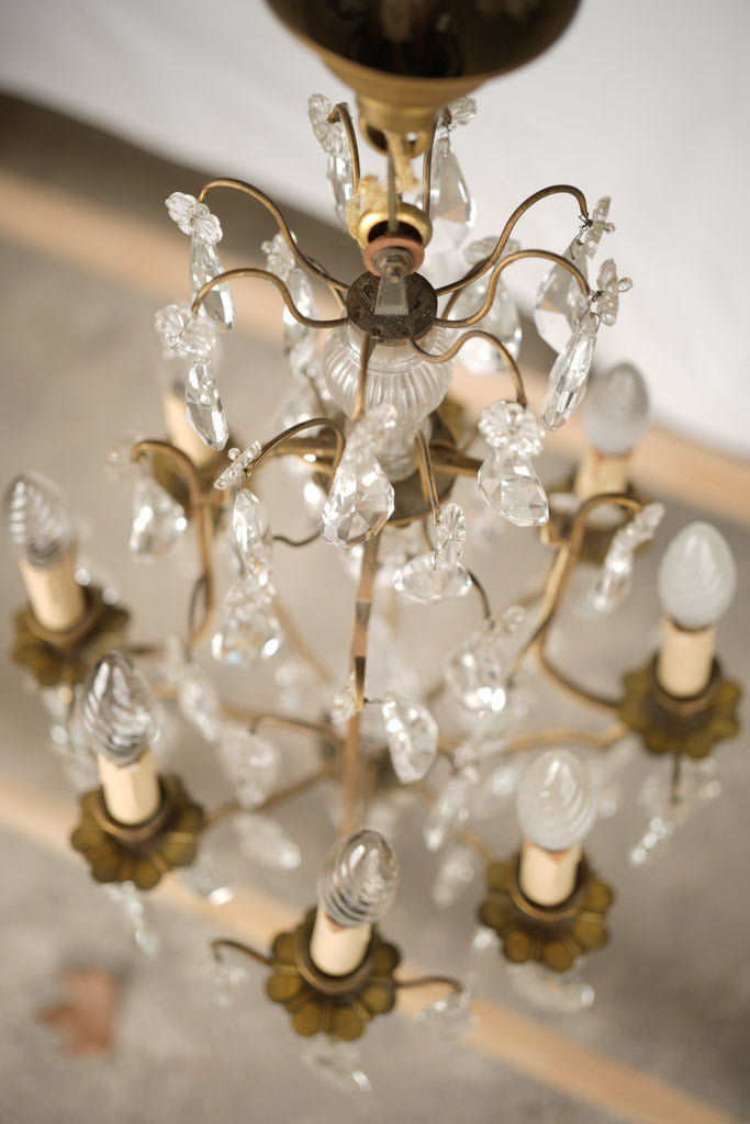 Patinated bronze chandelier with crystals
