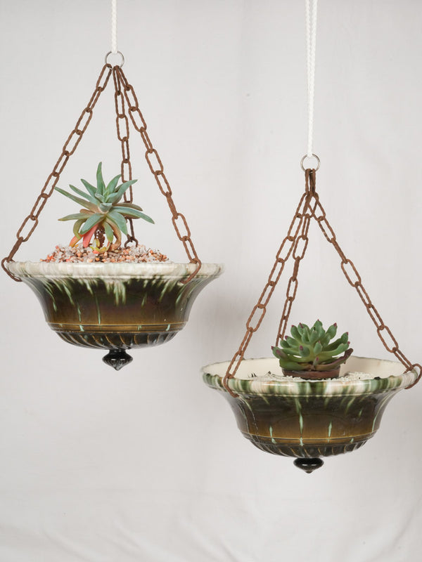 Antique French majolica hanging planter