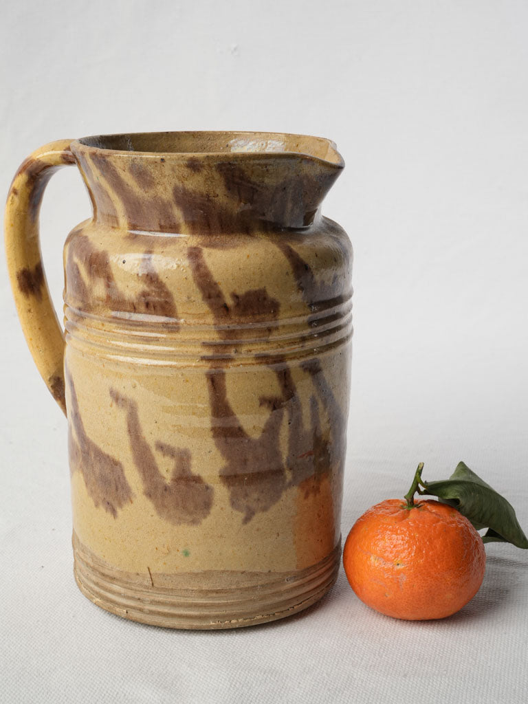 Mid Century Dieulefit Pottery Pitcher w/  Manganese Splash Decoration - 7½"