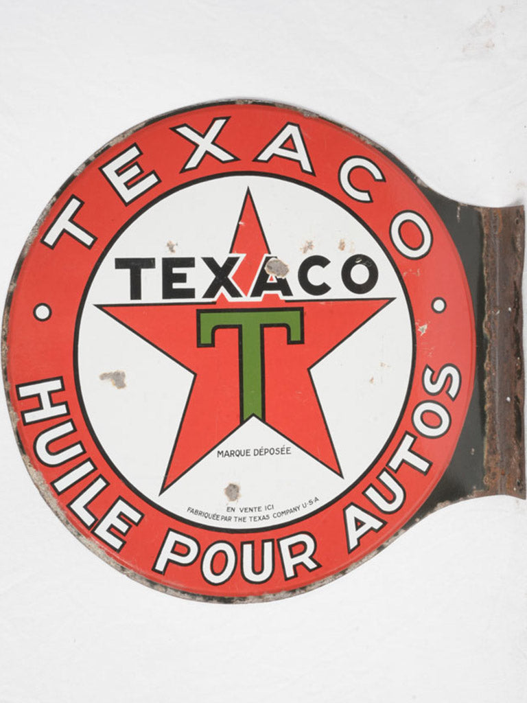 1950s Texaco Enamel Gas Station Sign in French - 22¾"