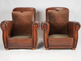 Elegant square-backed French club chairs