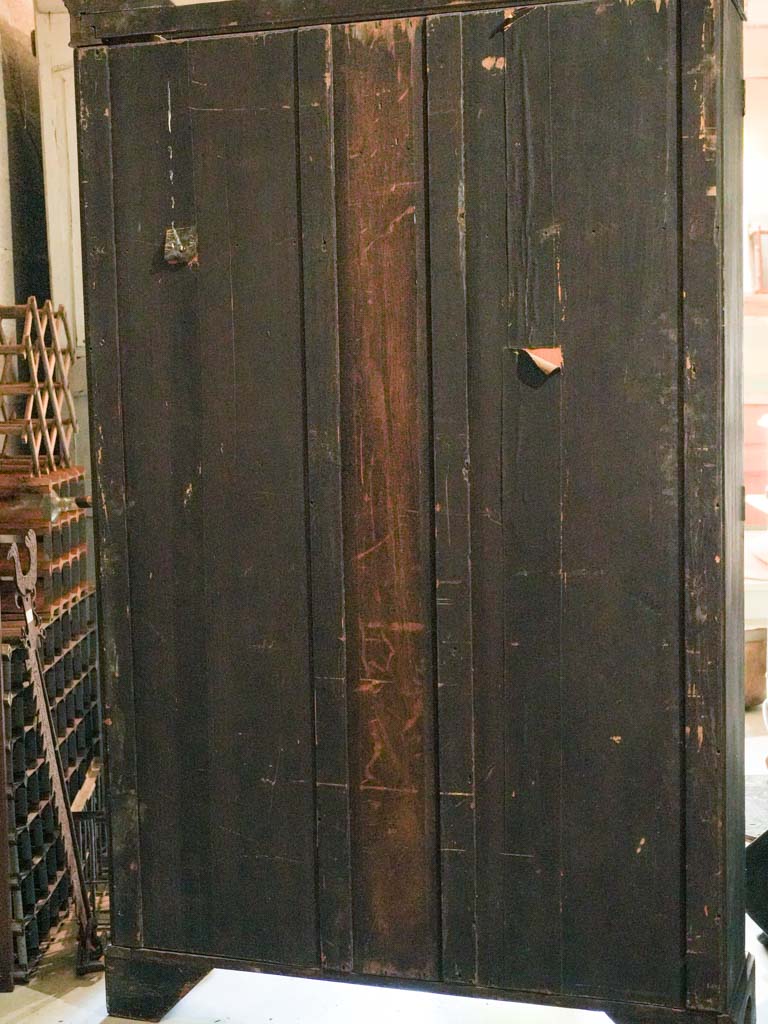 Compact Painted Bookcase w/ Glass Doors in Blue & Black c. 1880 - 78¼" x 47¼"