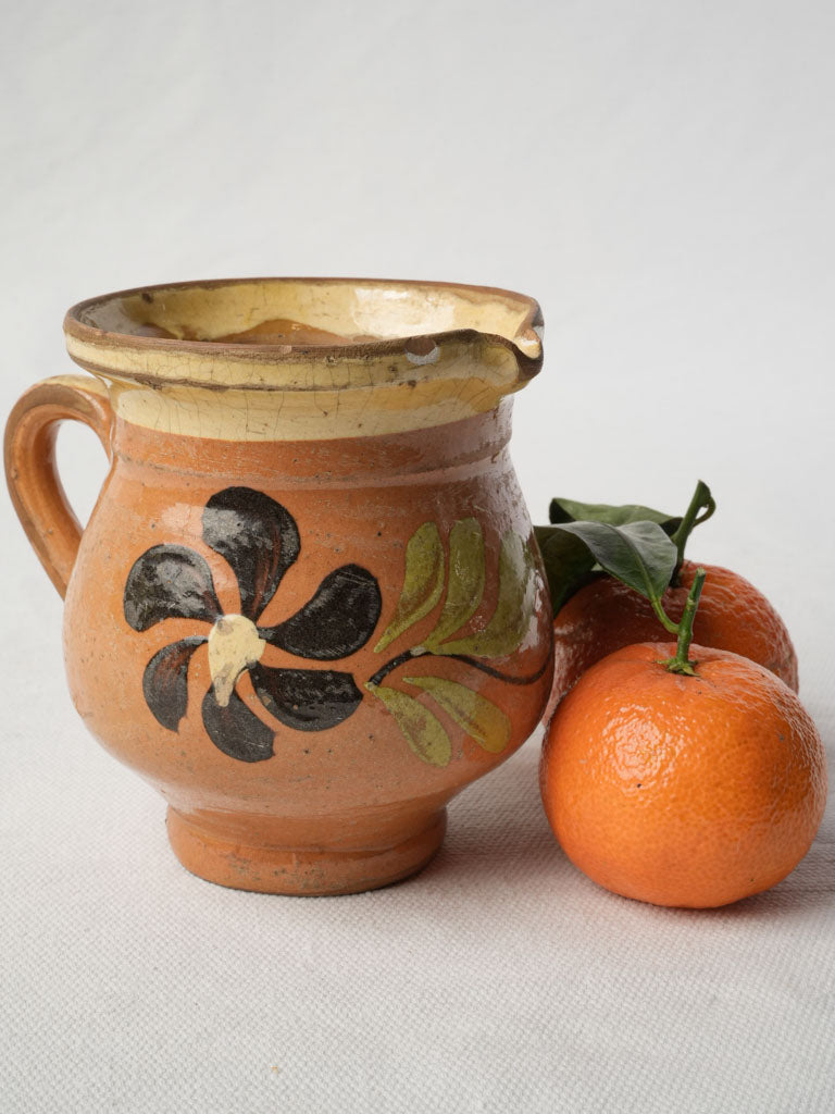 Petite Early 20th-Century Savoy Earthenware Milk Jug w/ Hand-Painted Floral Design - 4¼"