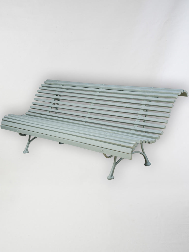 Antique French Wooden Slat and Cast Iron Garden Bench in Sage Green Finish - 82¼"