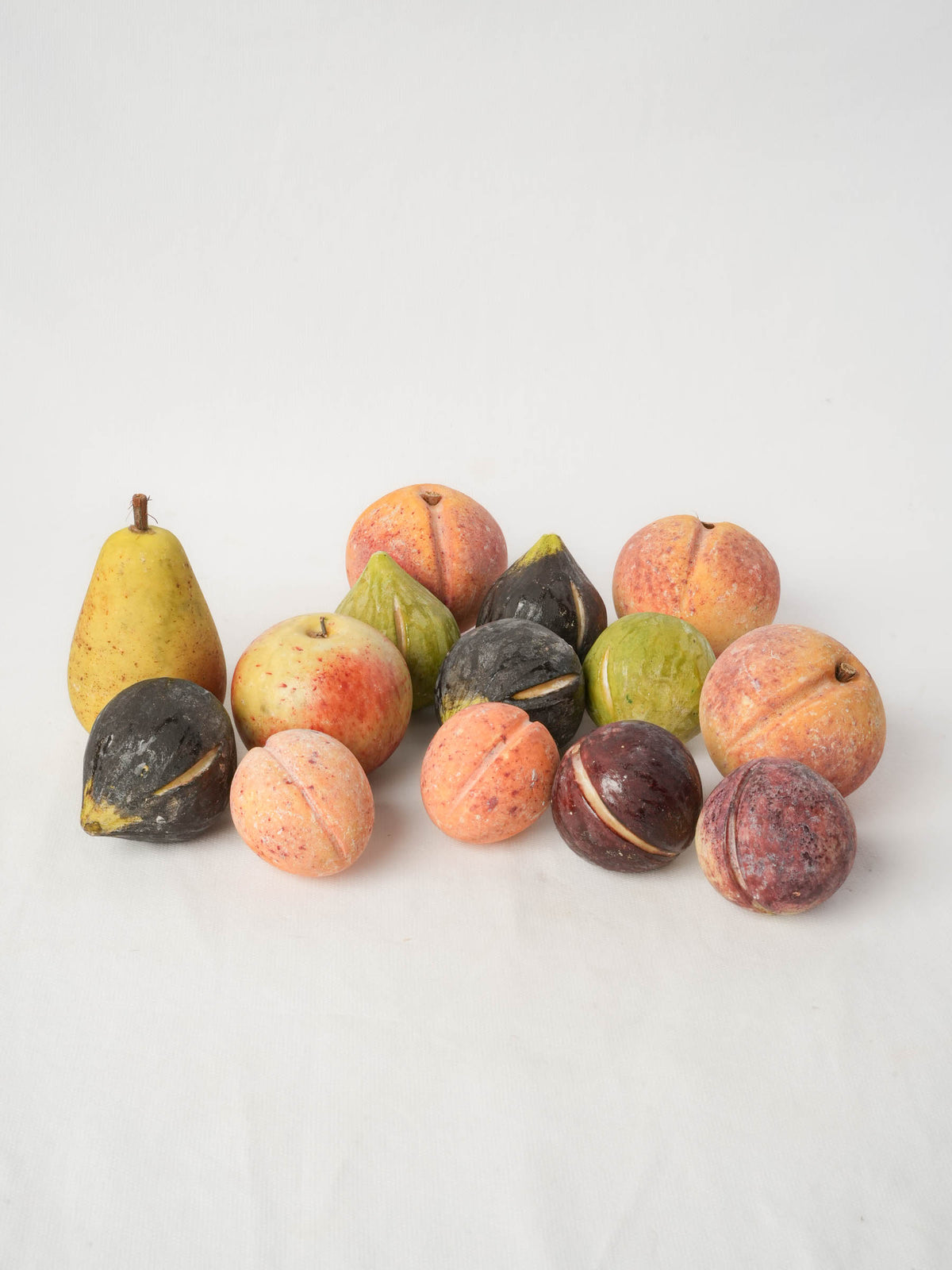Set of 14 Italian Trompe-l’Oeil Hand-Painted Stone Fruits