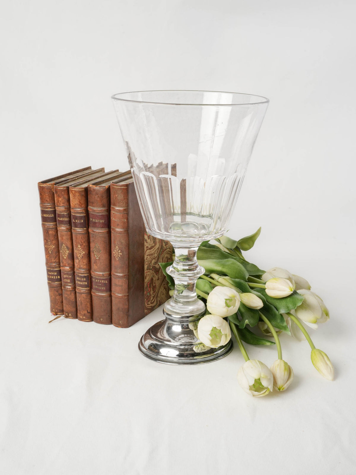 Oversized Glass Chalice Bowl on Silvered Metal Base - 11¾"