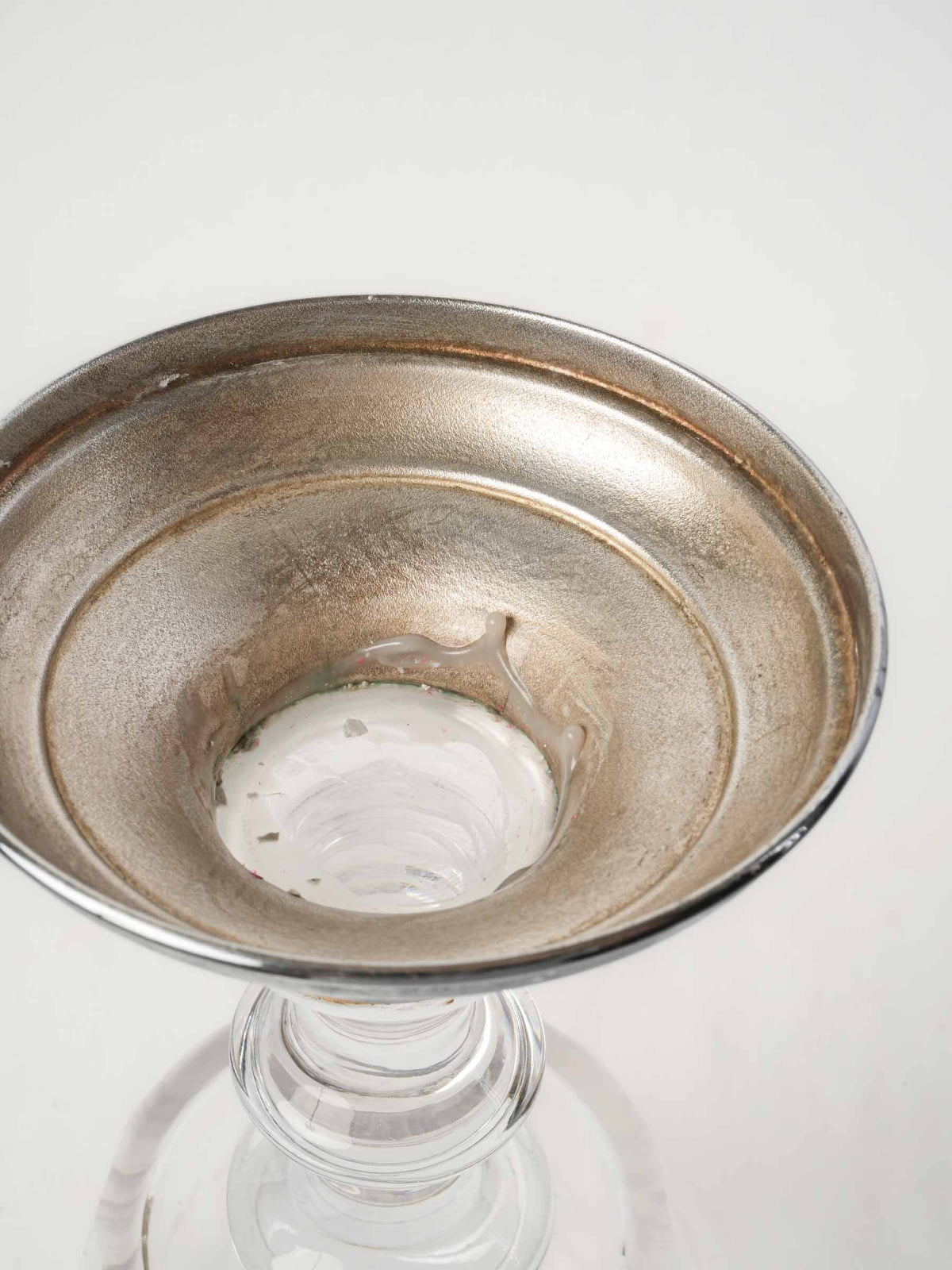 Oversized Glass Chalice Bowl on Silvered Metal Base - 11¾"