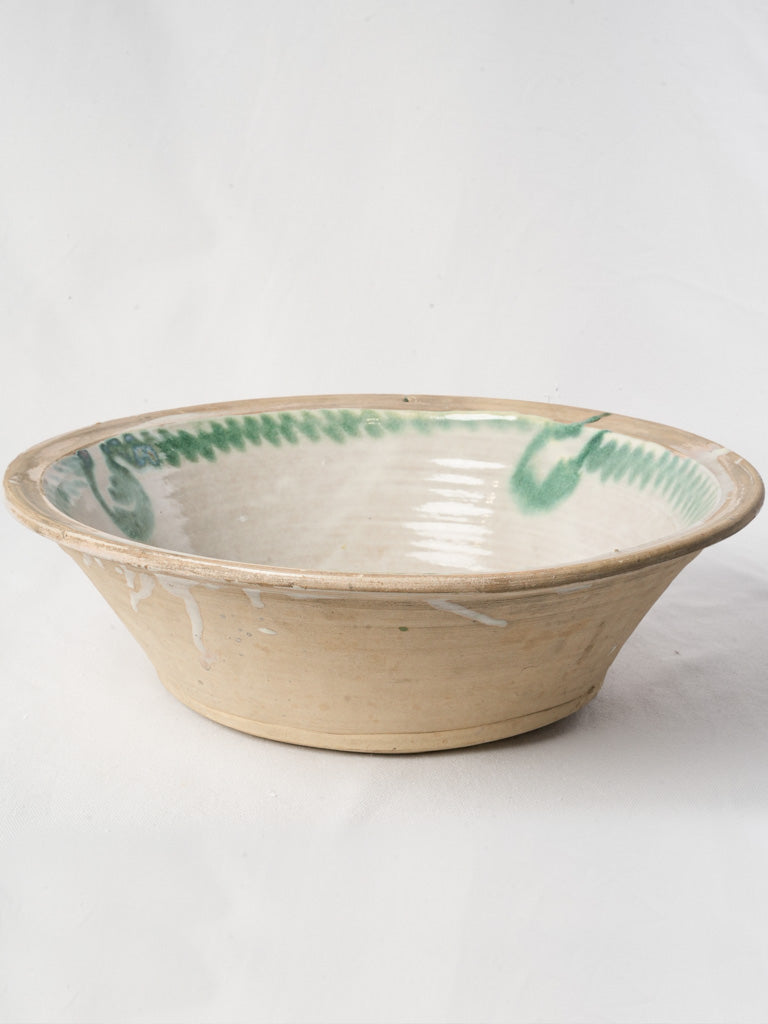 Large 19th Century Spanish Lebrillo Bowl w/ Green Decoration - 17"