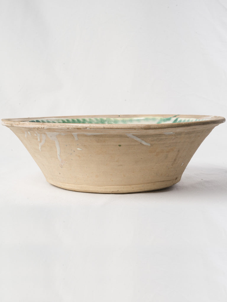 Large 19th Century Spanish Lebrillo Bowl w/ Green Decoration - 17"