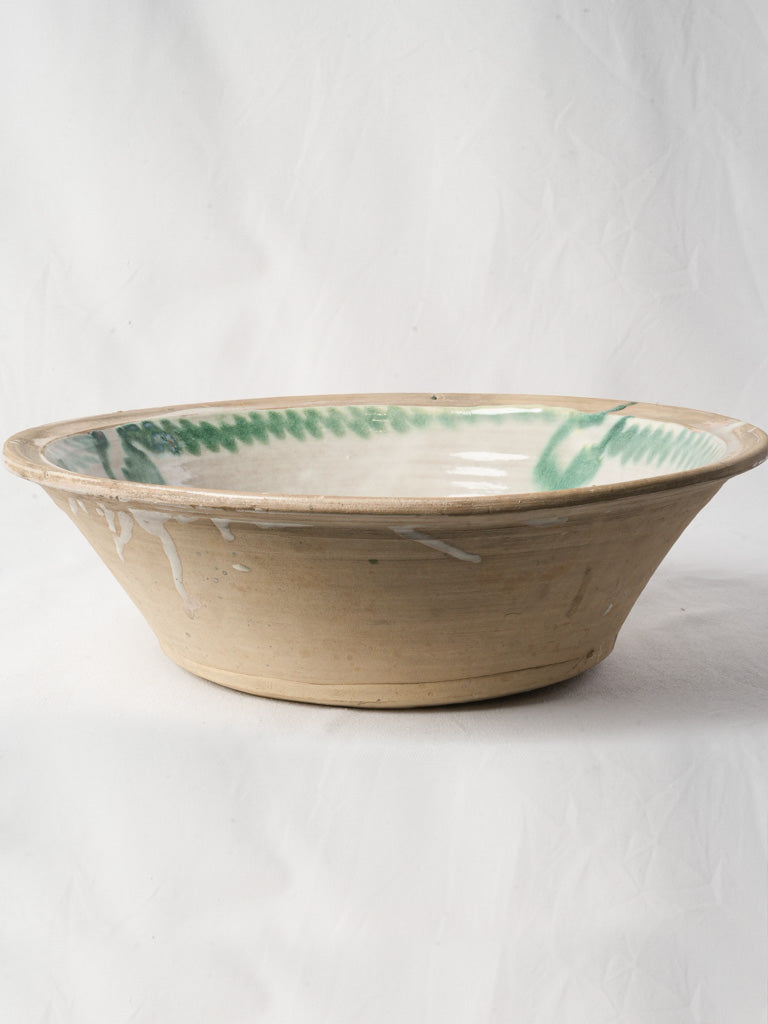 Large 19th Century Spanish Lebrillo Bowl w/ Green Decoration - 17"