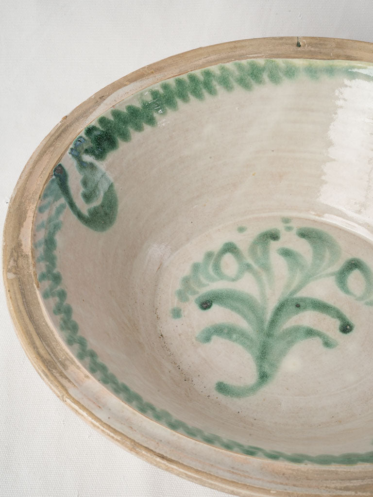 Large 19th Century Spanish Lebrillo Bowl w/ Green Decoration - 17"