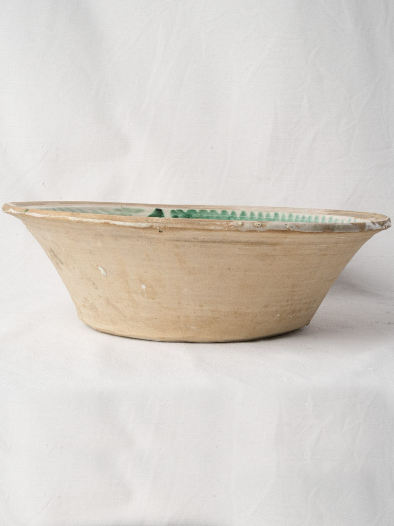 Large 19th Century Spanish Lebrillo Bowl w/ Green Decoration - 17"