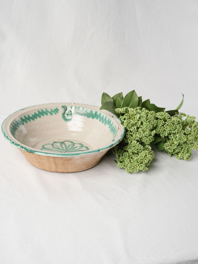 Late 19th Century Small Spanish Lebrillo Bowl w/ Green Floral Decoration - 11¾"