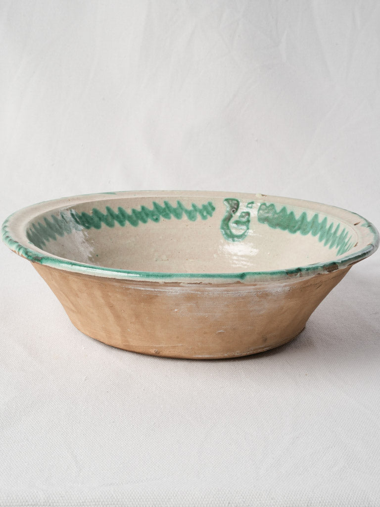 Late 19th Century Small Spanish Lebrillo Bowl w/ Green Floral Decoration - 11¾"