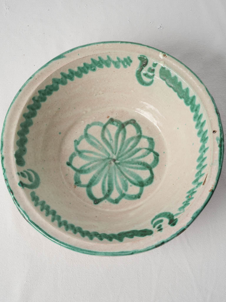 Late 19th Century Small Spanish Lebrillo Bowl w/ Green Floral Decoration - 11¾"