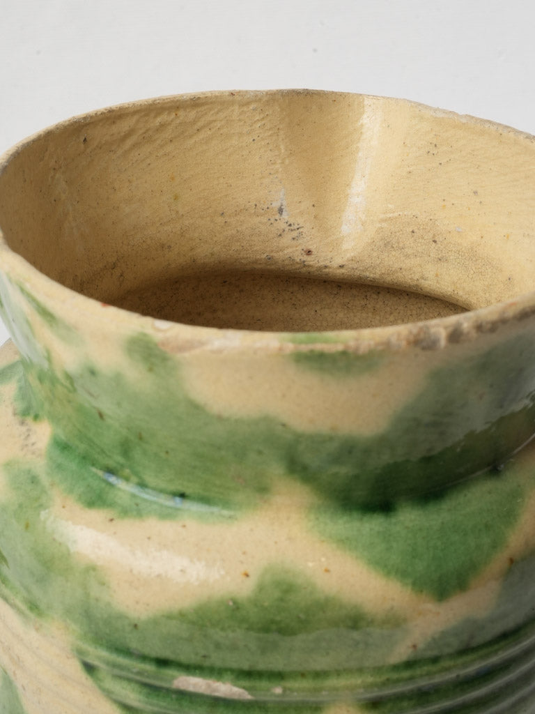 Early 20th Century Dieulefit Pottery Pitcher in Mottled Moss Green Glaze 8"