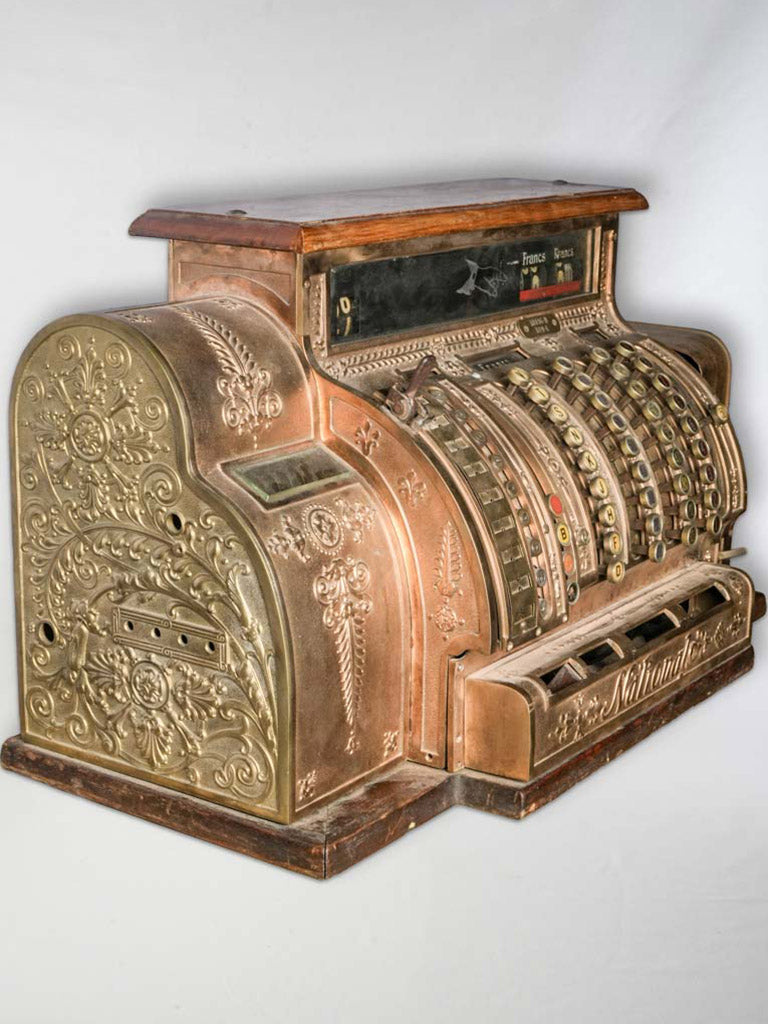 Ornate Early 20th Century  National Brass Cash Register for Francs and Centimes - 17" x 29¼"