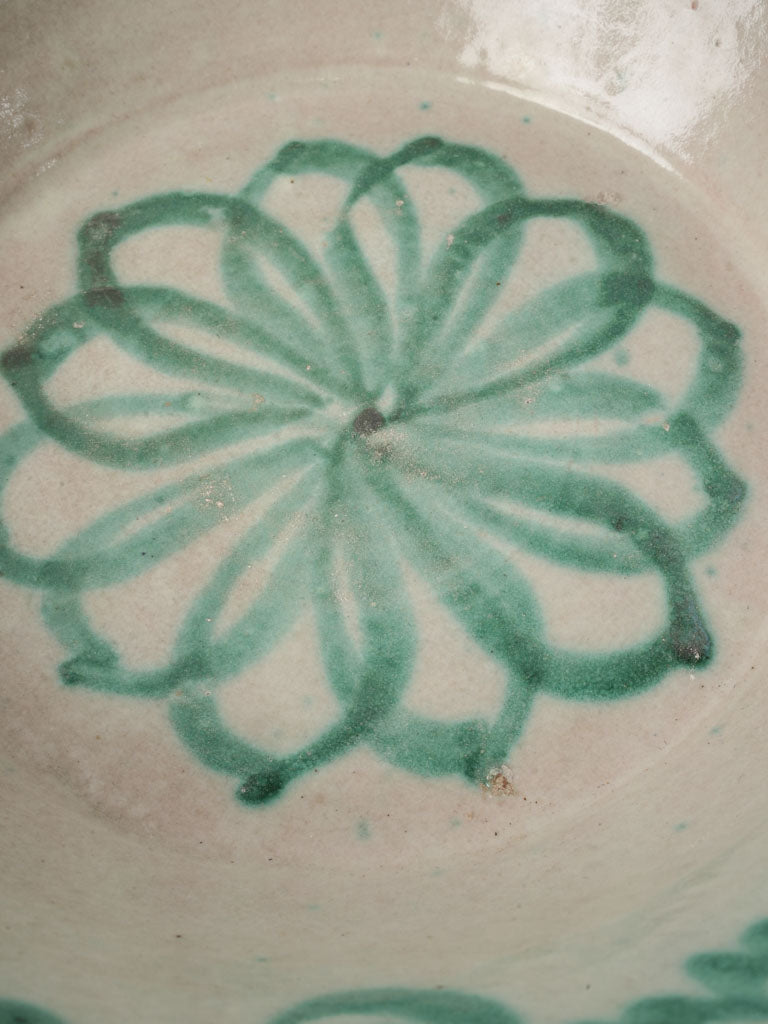 Late 19th Century Small Spanish Lebrillo Bowl w/ Green Floral Decoration - 11¾"