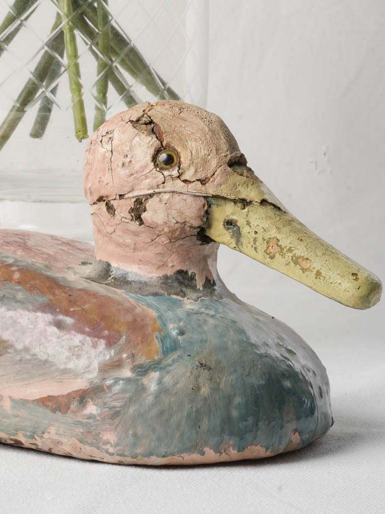 Antique French Painted Duck Decoy w/ Glass Eyes - 11½"