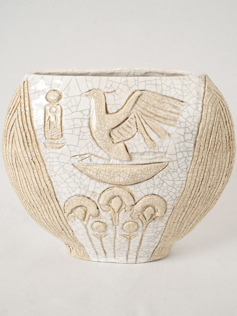 Two-Tone Beige Craquelé Ceramic Vase by Lucie Sauvegrain - 10¼"