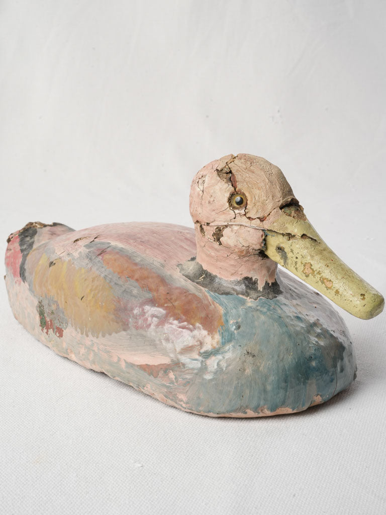 Antique French Painted Duck Decoy w/ Glass Eyes - 11½"