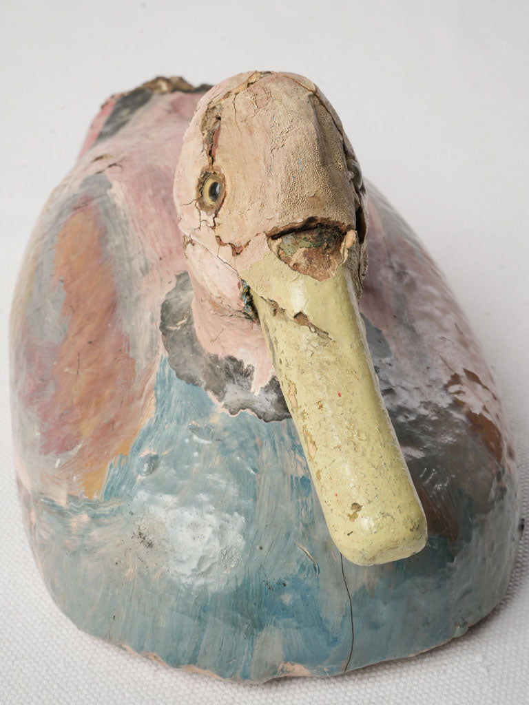 Antique French Painted Duck Decoy w/ Glass Eyes - 11½"