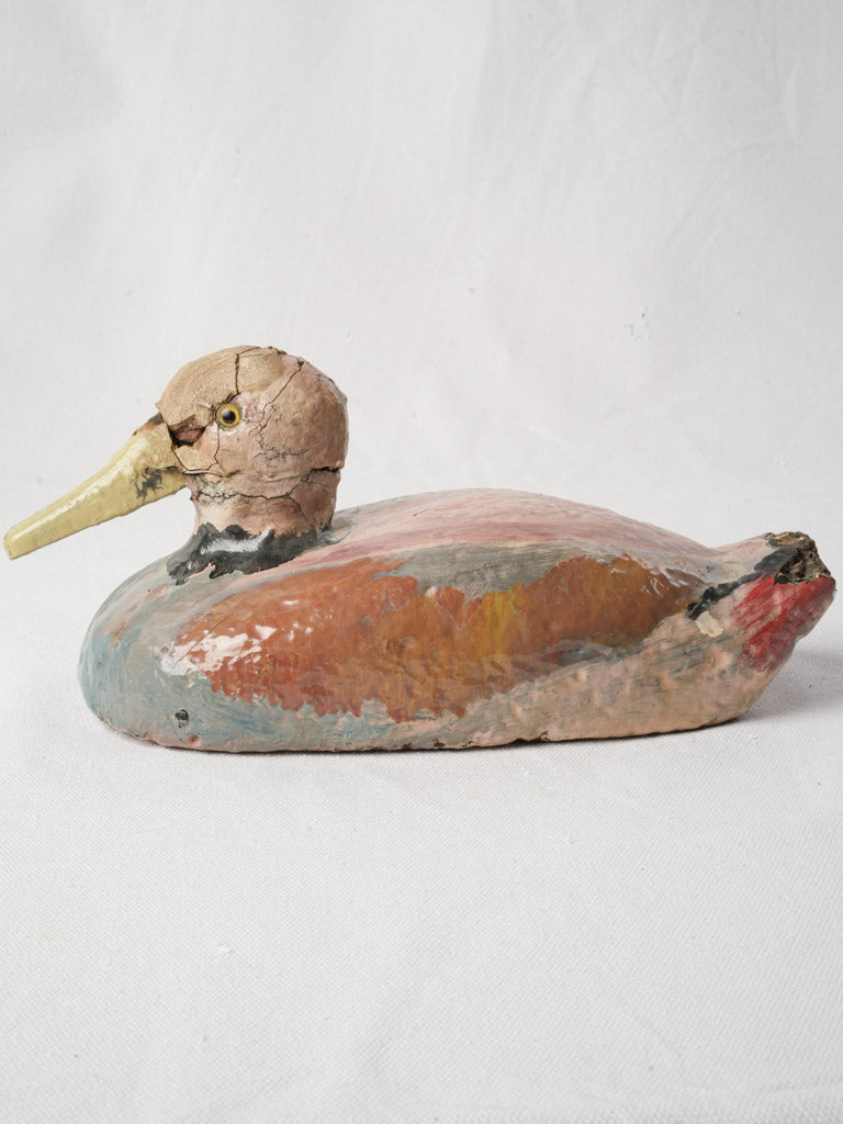 Antique French Painted Duck Decoy w/ Glass Eyes - 11½"