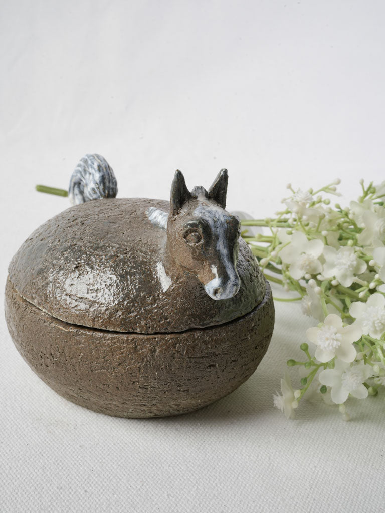 Rustic glazed stoneware horse box  