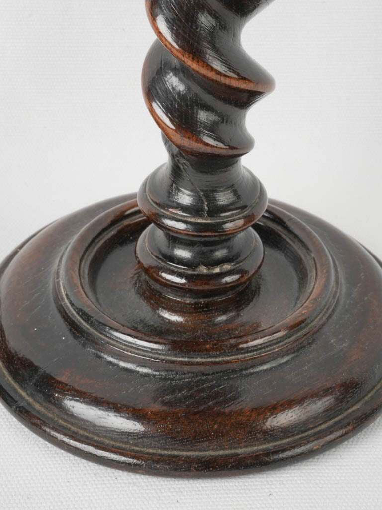 Aged mahogany barley twist candle holders