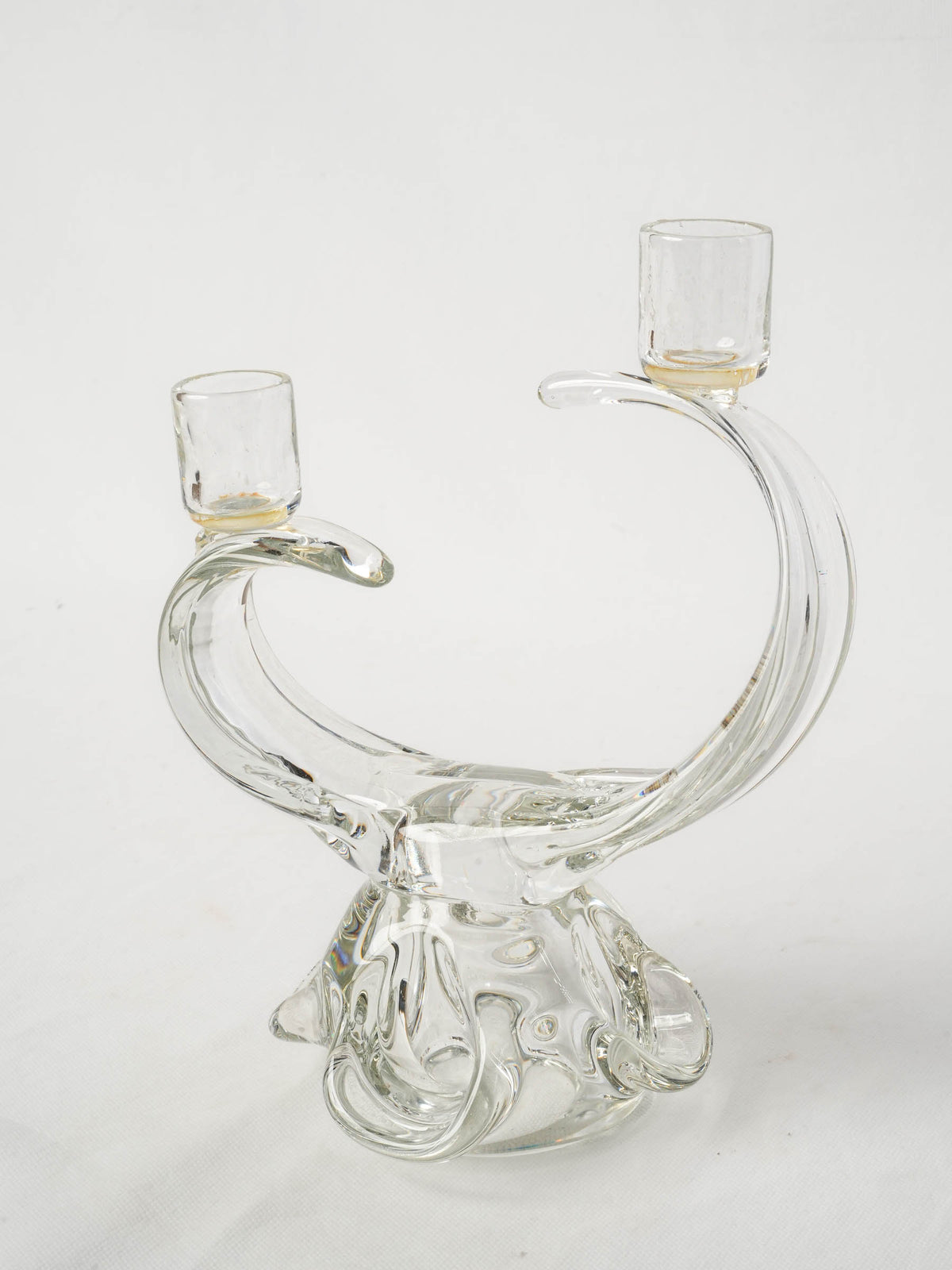 Vintage Clear Glass Double-Arm Candleholder - 11"