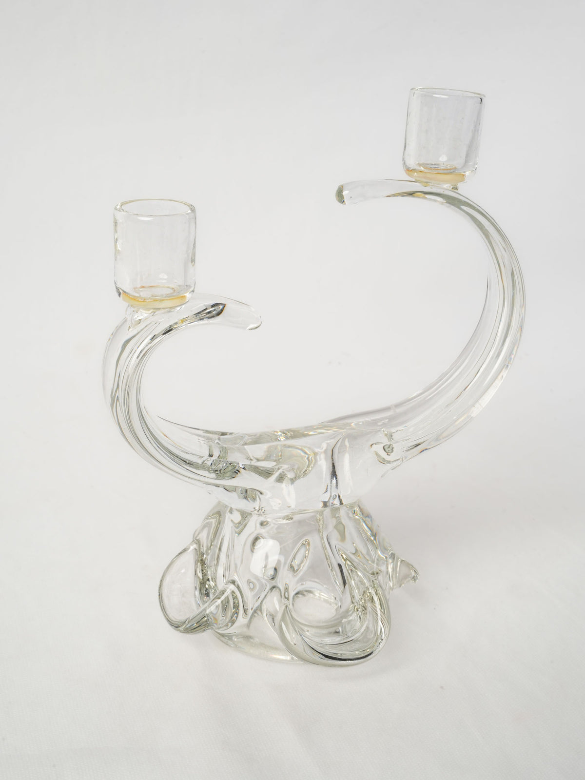 Vintage Clear Glass Double-Arm Candleholder - 11"