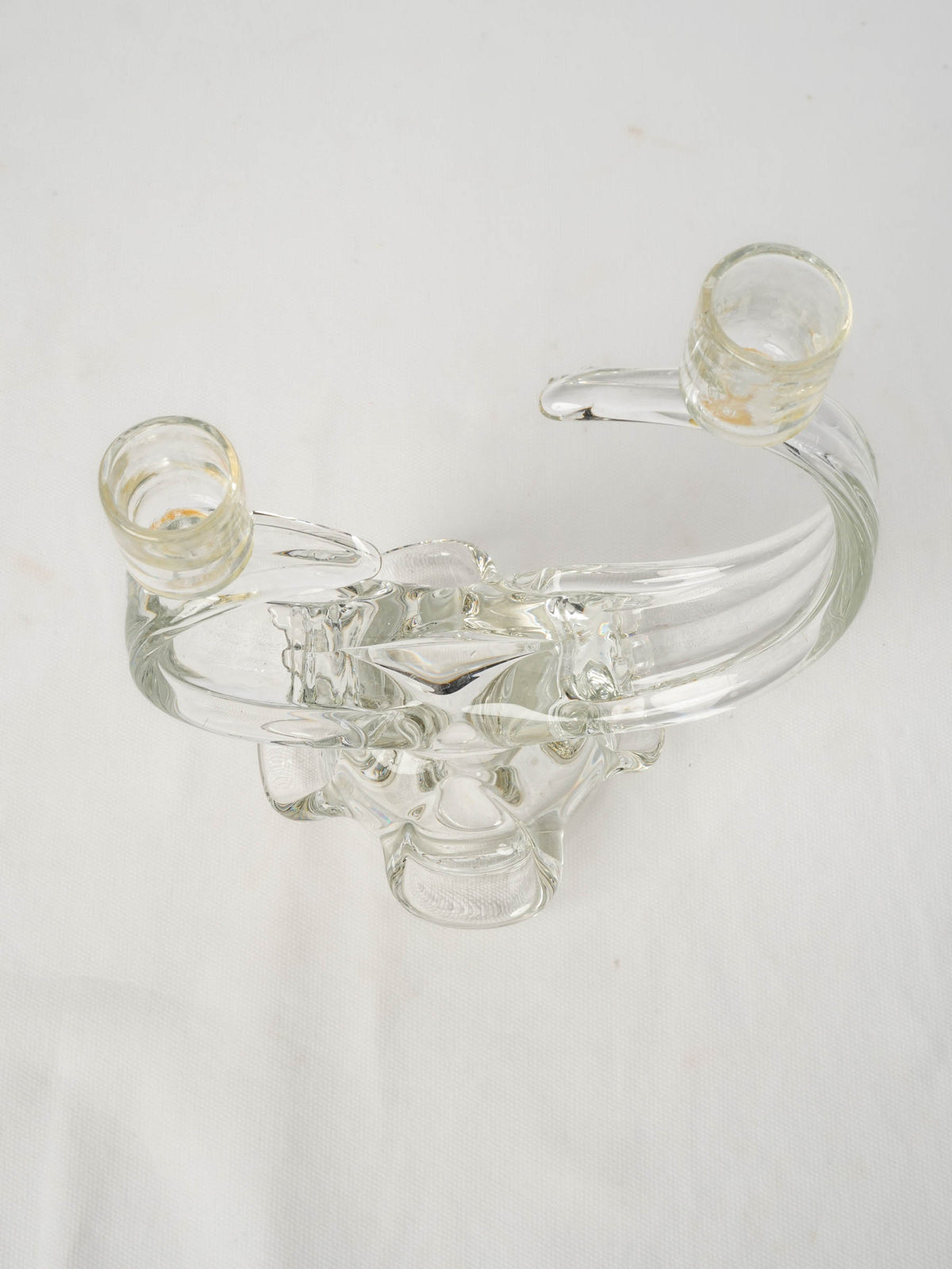 Vintage Clear Glass Double-Arm Candleholder - 11"