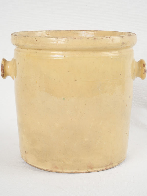 Large antique French preserving pot w/ yellow glaze & ear handles - large 8"