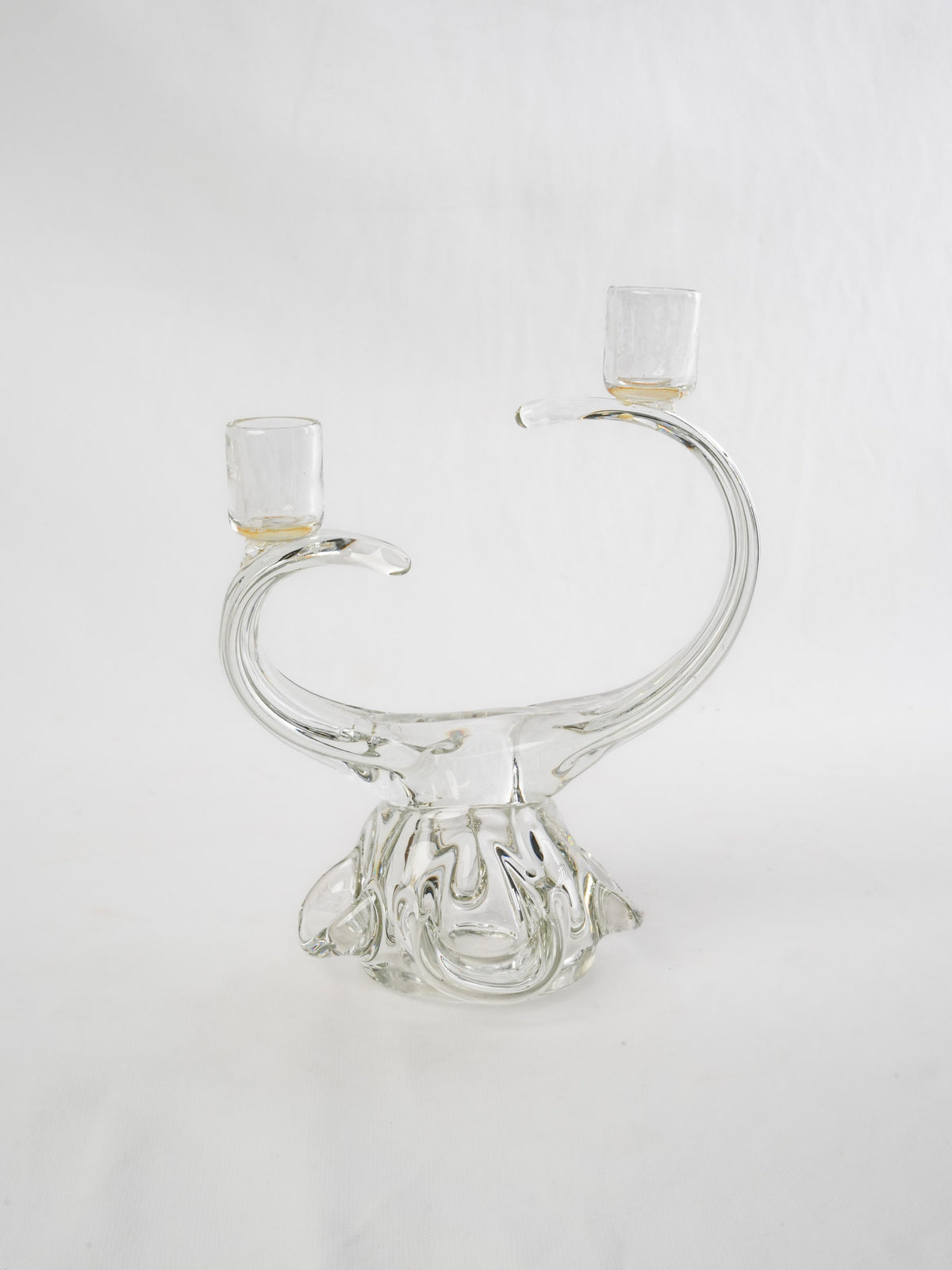 Vintage Clear Glass Double-Arm Candleholder - 11"