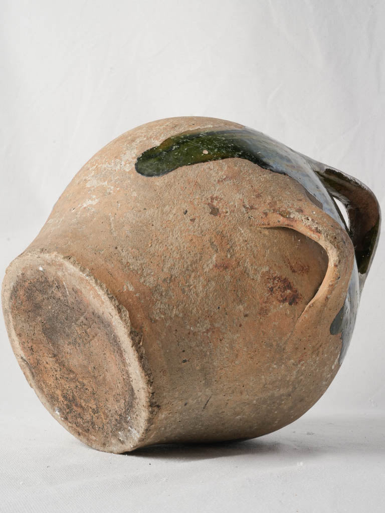 Sculptural French Antique Transport Gourd in Green-Glazed Terracotta - 11¾"